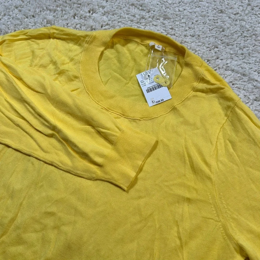 J.Crew Sweater Large Yellow 100% Cotton 3/4 Sleeve Crewneck New with Tags NWT